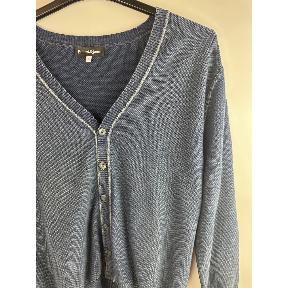 Bullock & Jones Indigo Cotton Cardigan Sweater Mens Large Blue Textured Peru - Picture 6 of 12